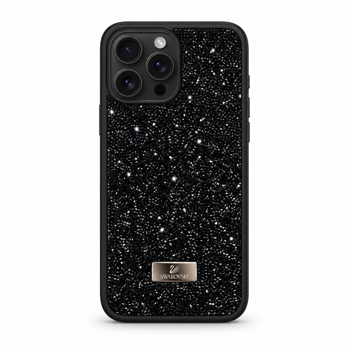 Black Swarovski Glitter Cover for iPhone 15 Pro Max on white background