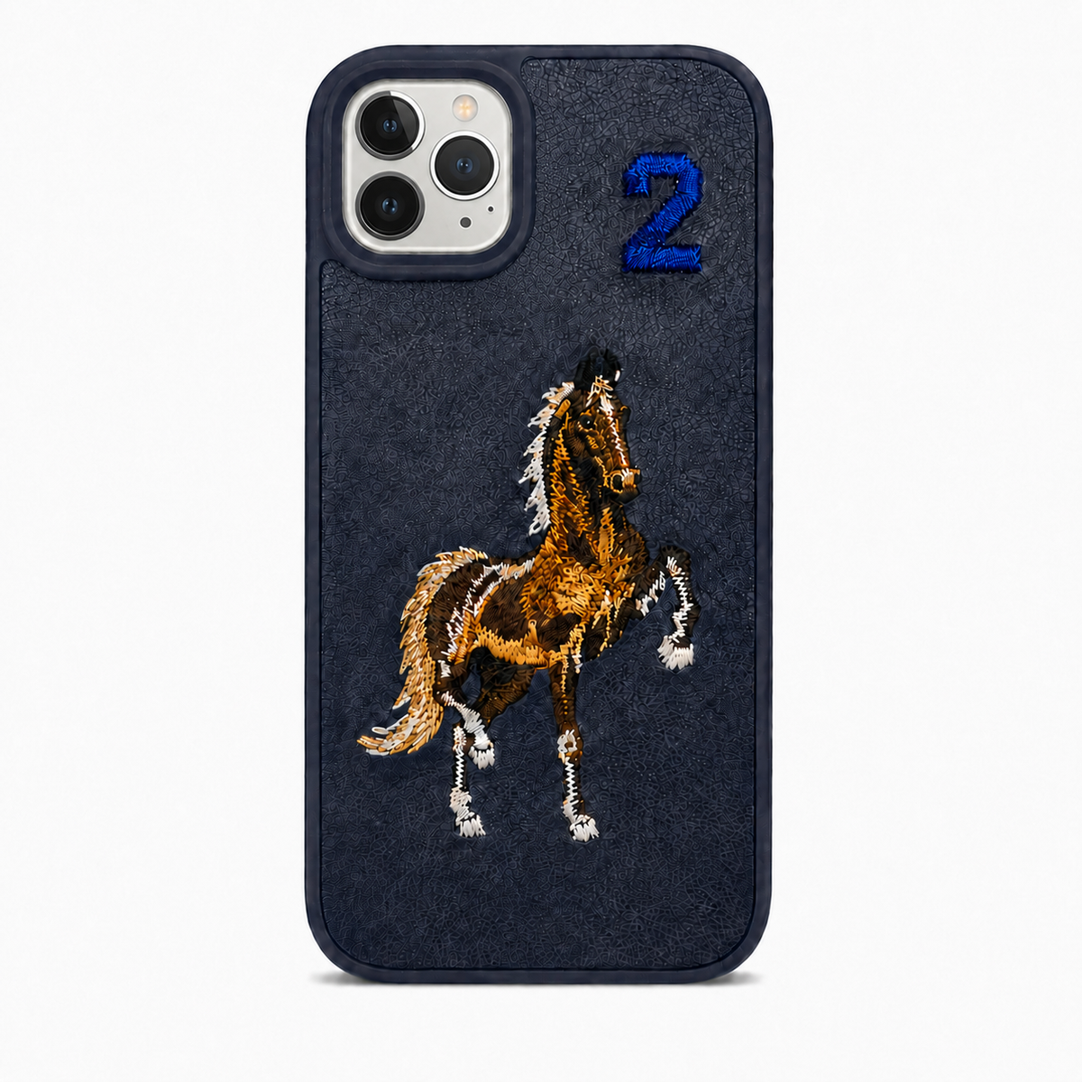 Navy No. 2 – Brown Horse Santa Barbara Polo horse embroidered case for iPhone 11 Pro on white background