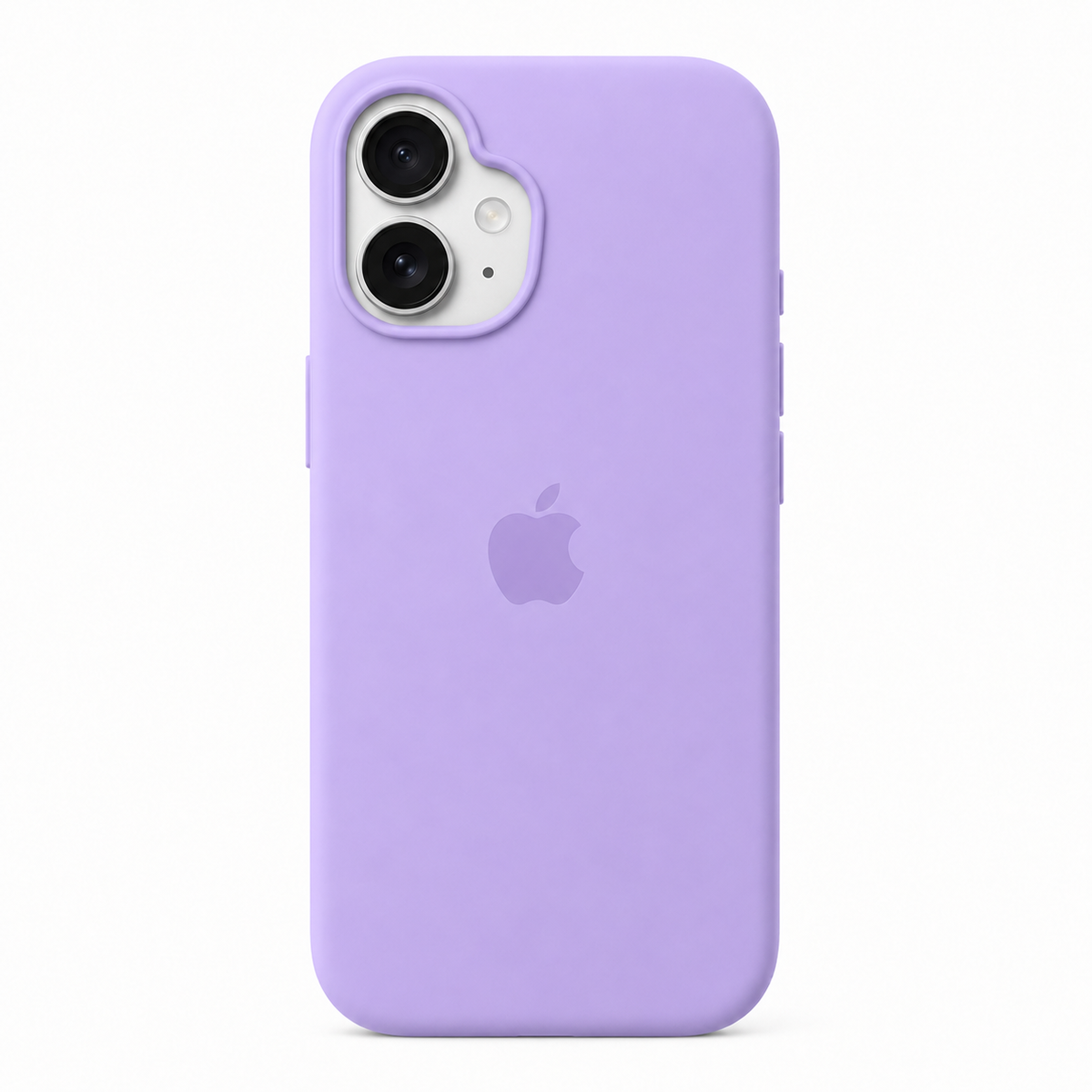 A light purple phone case with a matching purple Apple logo, shown on a white iPhone against a clean white background.