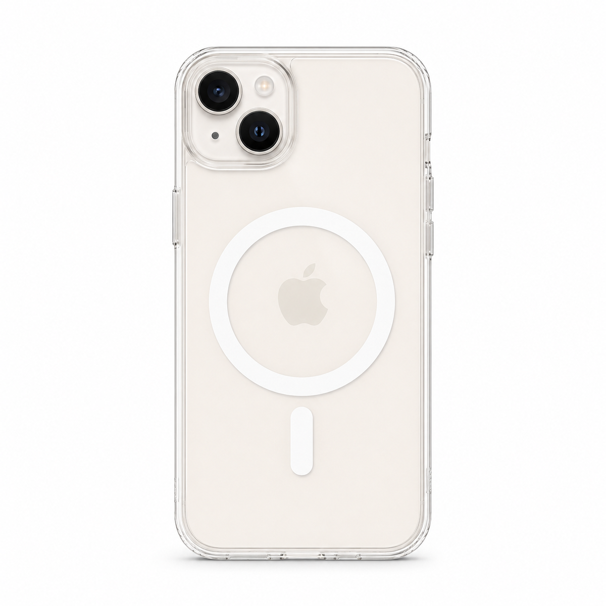 Clear Spigen MagSafe TPU case for iPhone 14 on white background