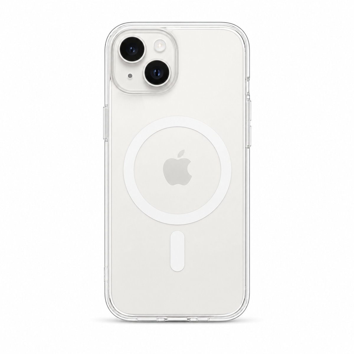 Clear Spigen MagSafe TPU case for iPhone 15 on white background