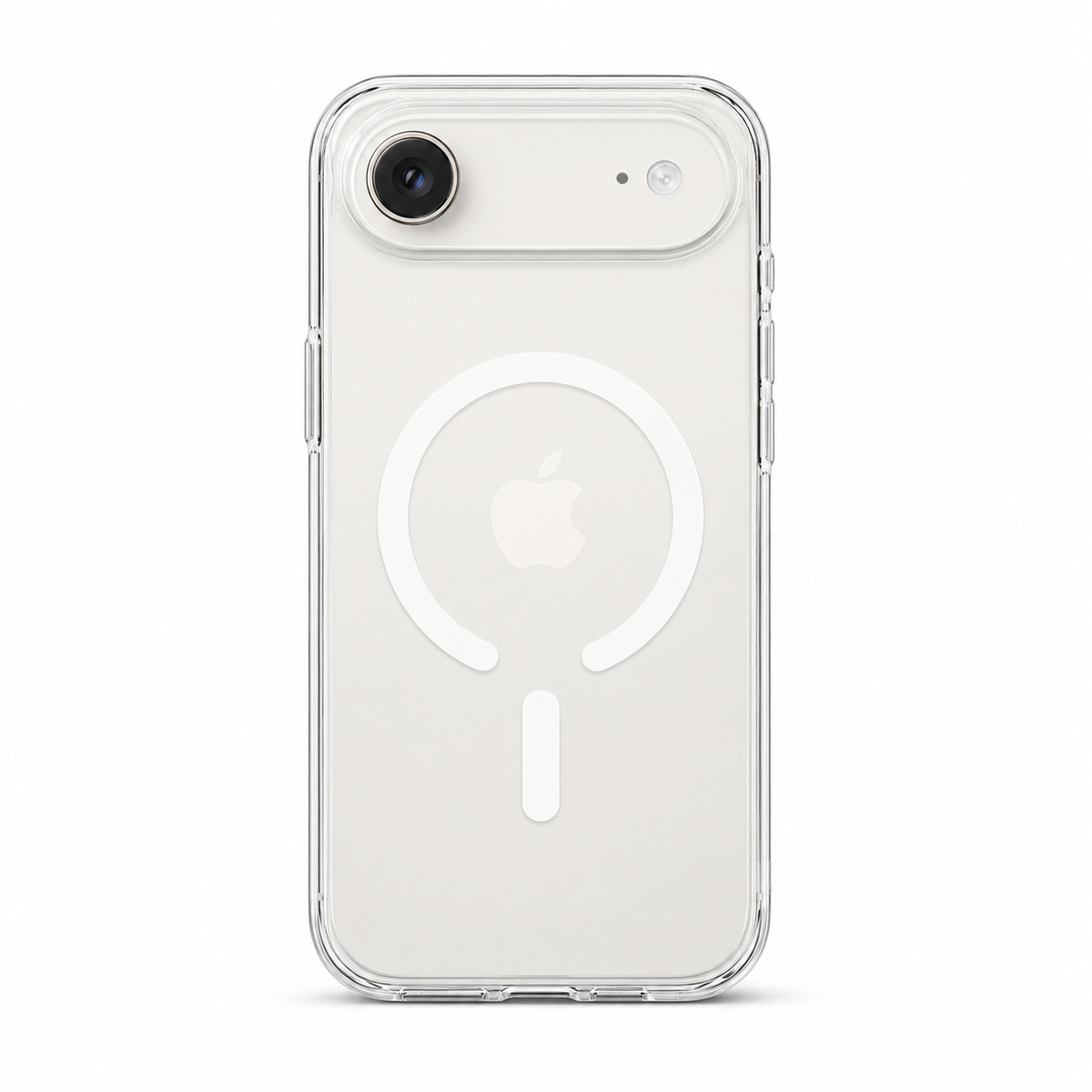 Clear Spigen MagSafe TPU case for iPhone 17 on white background