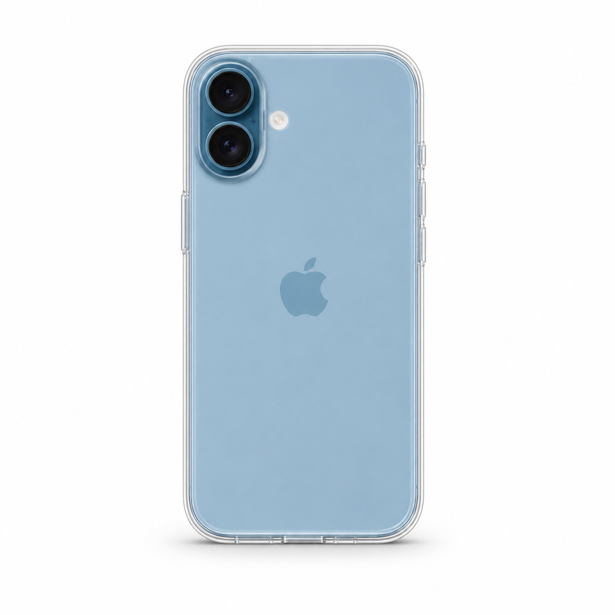 Clear Spigen TPU case for iPhone 16 Plus on white background
