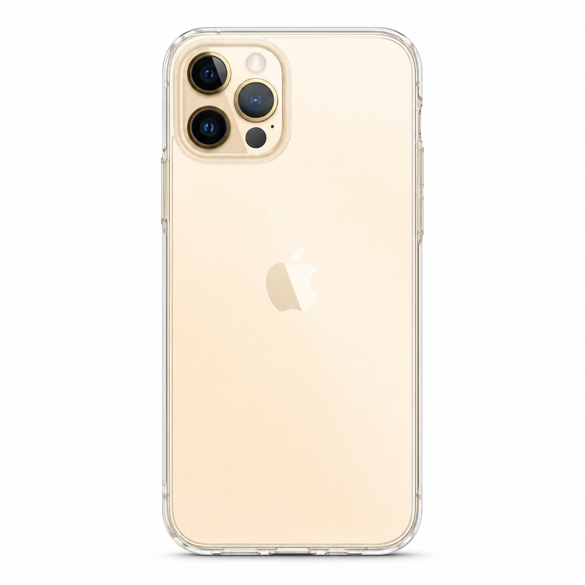 Spigen TPU clear case for Apple iPhone 12 Pro Max on white background, rear view