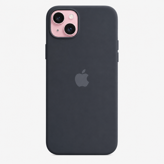 black color phone case for iPhone 14 plus with apple logo and the image has pure white background