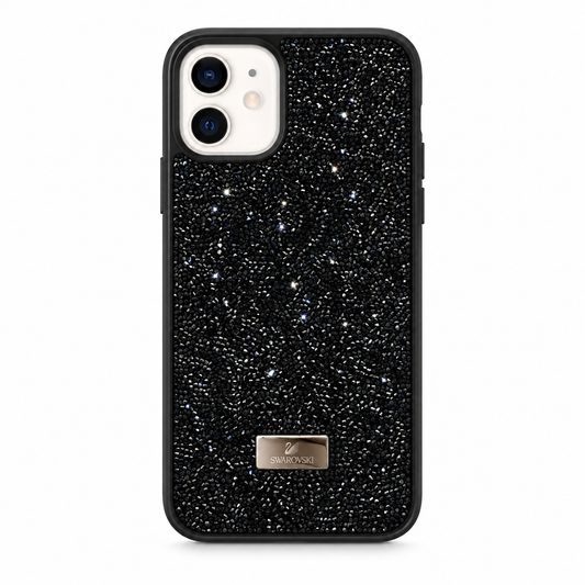 Black Swarovski Glitter Cover for iPhone 12 on white background