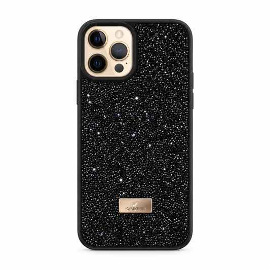 Black Swarovski Glitter Cover for iPhone 12 Pro Max on white background