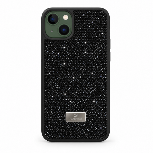 Black Swarovski Glitter Cover for iPhone 13 on white background