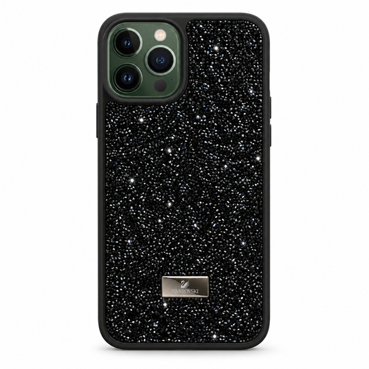Black Swarovski Glitter Cover for iPhone 13 Pro Max on white background