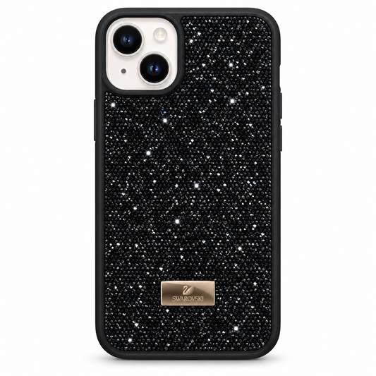 Black Swarovski Glitter Cover for iPhone 14 on white background