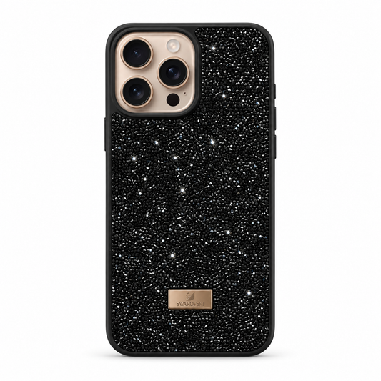 Black phone back cover with camera cutout on a white background