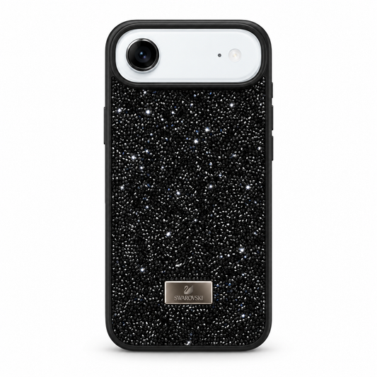 Black phone case with Karl Lagerfeld branding on a white background