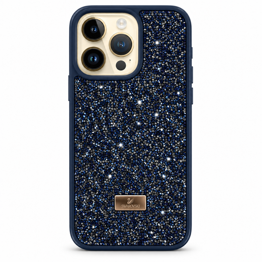 Blue Swarovski Glitter Cover for iPhone 14 Pro Max on white background