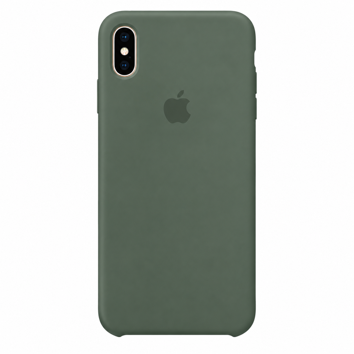 An olive green Apple silicone phone case shown from the back on a plain white background.