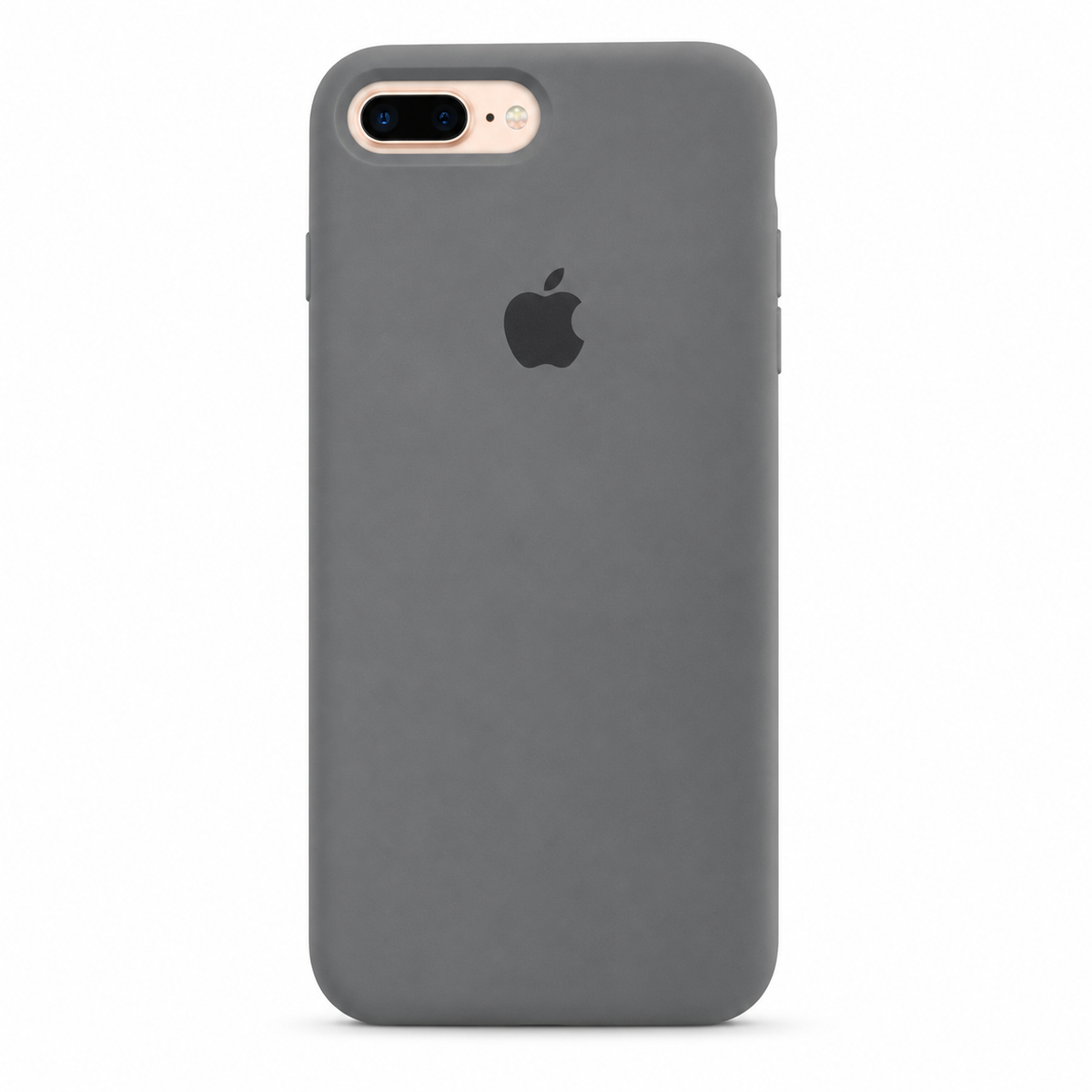 A dark gray matte phone case on an iPhone, shown from the back against a clean white background. The Apple logo is visible through the cutout.