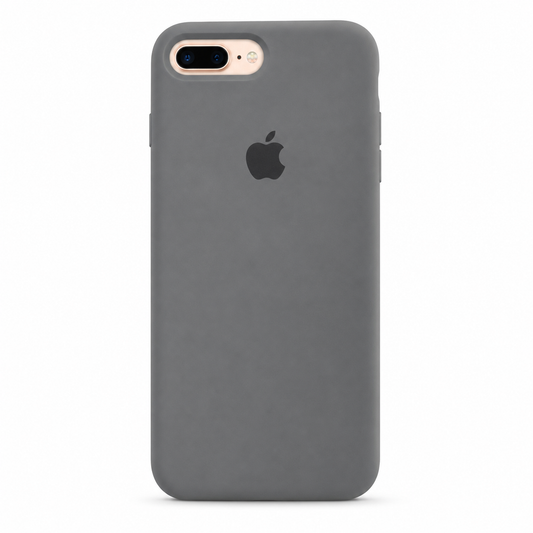 A dark gray matte phone case on an iPhone, shown from the back against a clean white background. The Apple logo is visible through the cutout.