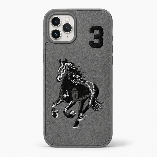 Grey No. 3 – Dual-Cutout Santa Barbara Polo horse embroidered case for iPhone 11 on white background