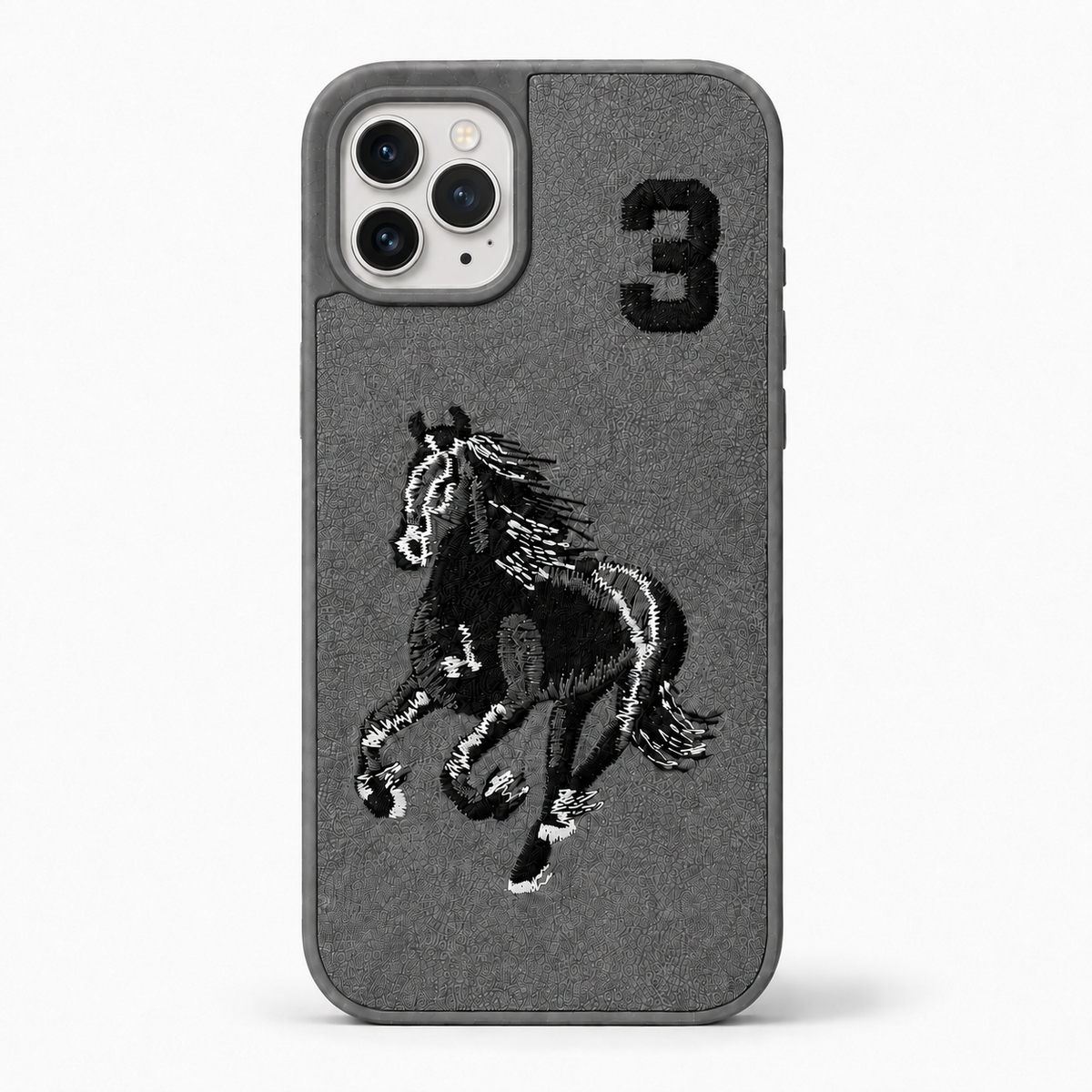 Grey No. 3 – Full Back Santa Barbara Polo horse embroidered case for iPhone 11 Pro on white background