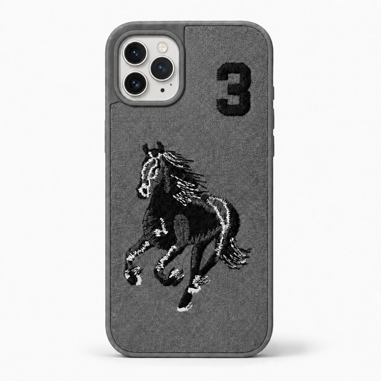 Grey No. 3 – Full Back Santa Barbara Polo horse embroidered case for iPhone 11 on white background