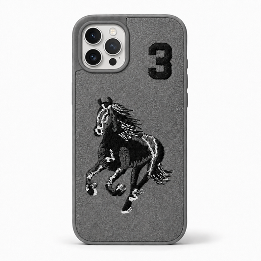 Grey No. 3 – Full Back Santa Barbara Polo horse embroidered case for iPhone 13 Pro on white background
