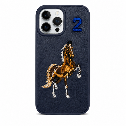 Navy No. 2 – Brown Horse Santa Barbara Polo horse embroidered case for iPhone 14 Pro on white background