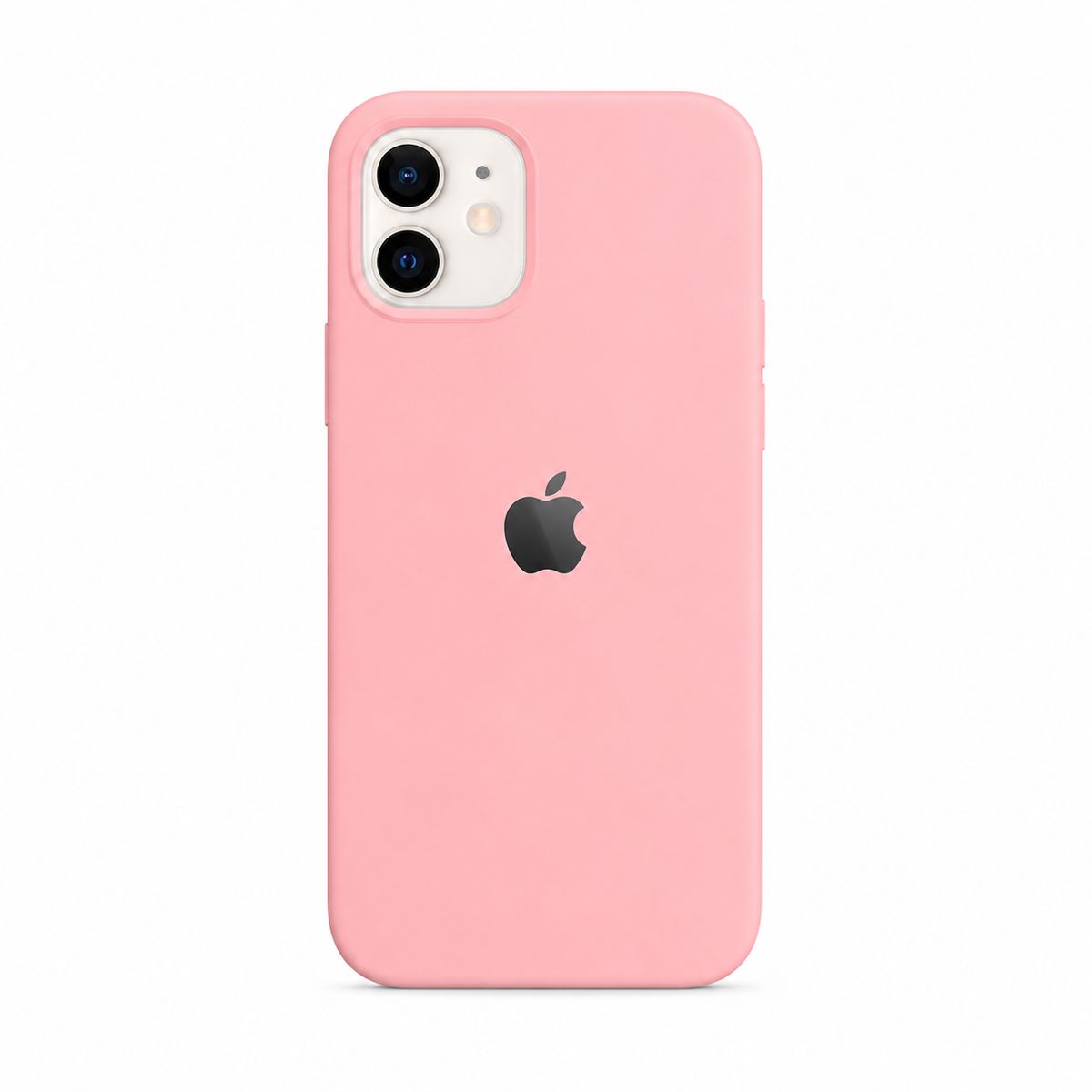 light pink color iphone case. there is an apple logo on the back side of the case. the image has a pure white background. 
