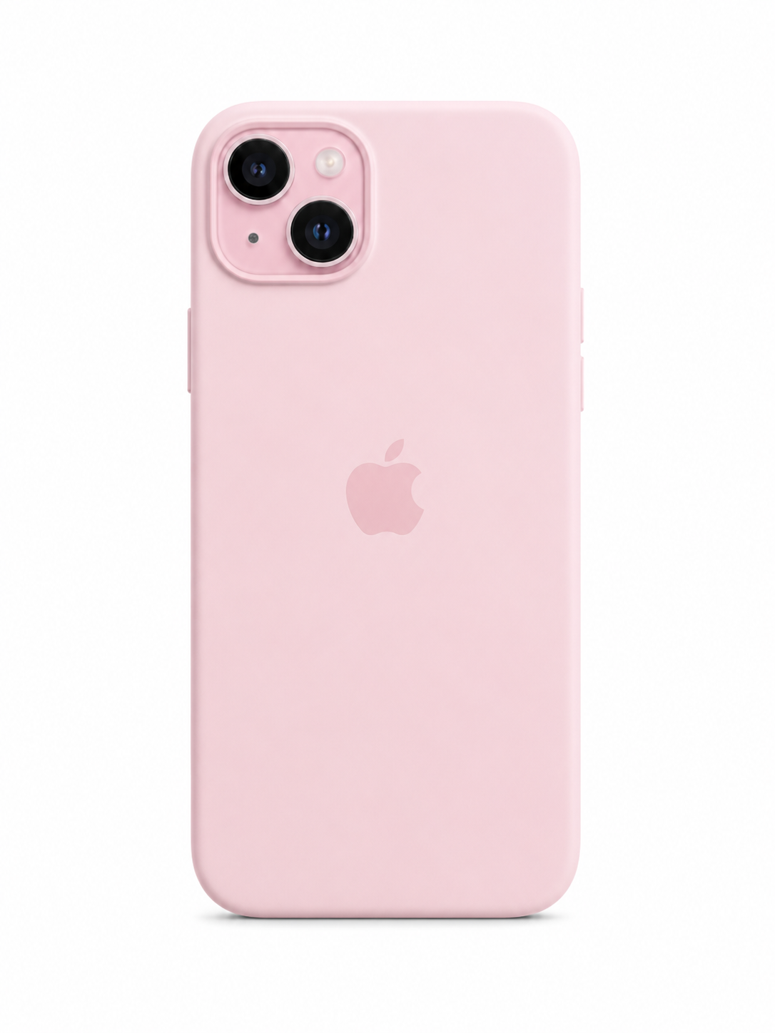 light pink color phone case for iPhone 14 plus with apple logo and the image has pure white background