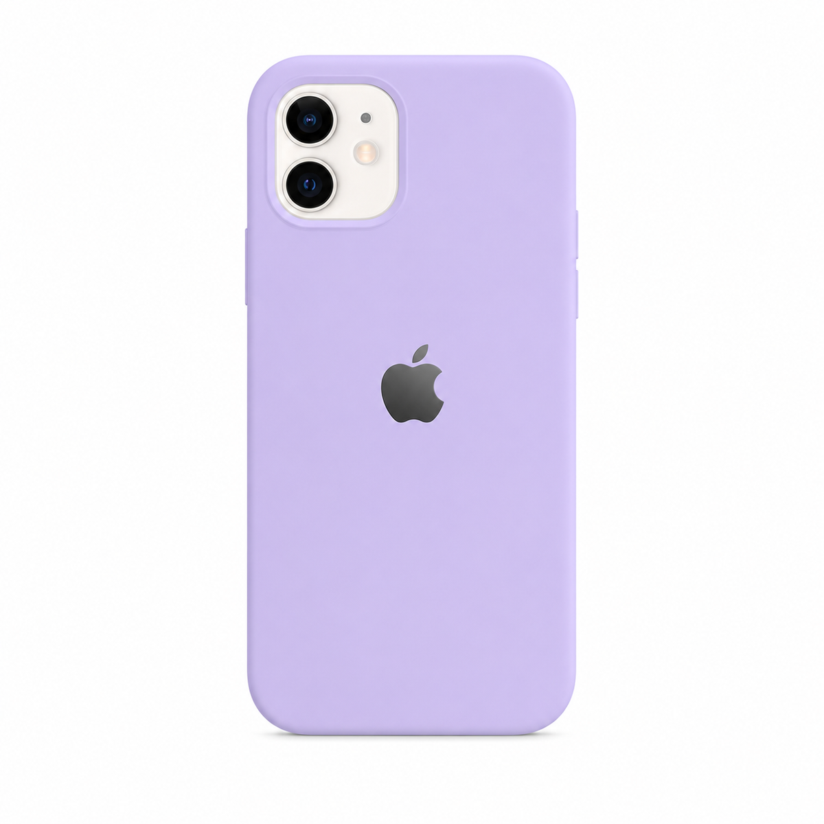 A light purple phone case on an iPhone, shown from the back against a plain white background. The Apple logo is visible through the cutout.