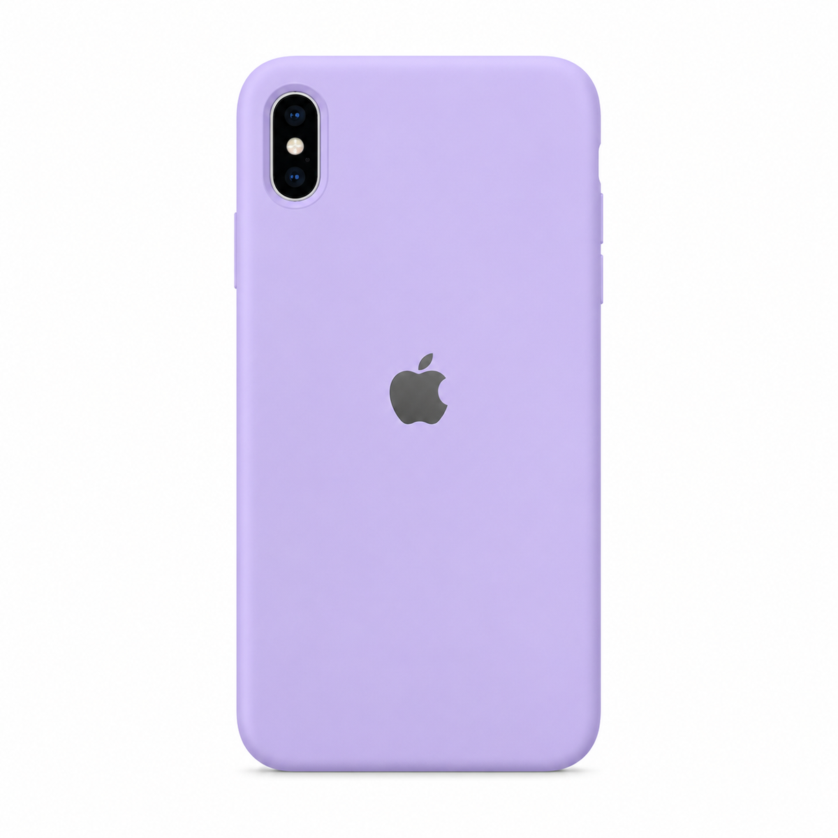 light purple iPhone XS silicone case on white background