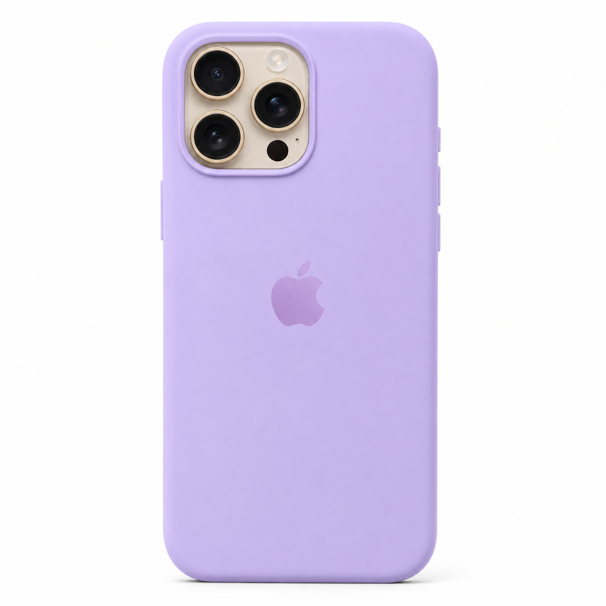 A light purple phone case on an iPhone 13 Pro Max, shown from the back against a plain white background. The Apple logo is visible through the case.