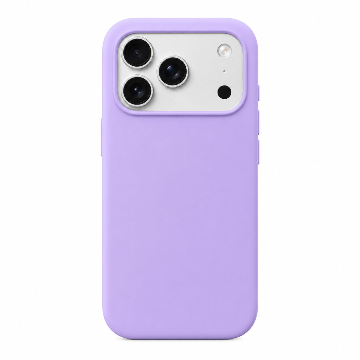 A light purple phone case shown from the back on a white background, fitted over a silver iPhone.