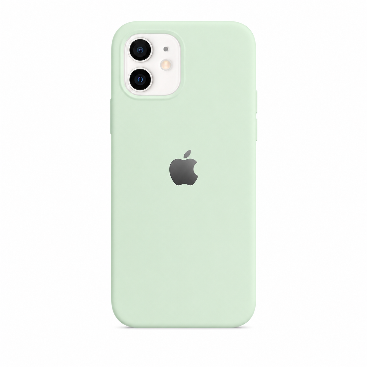 A light mint green phone case on an iPhone, shown from the back against a solid white background. The Apple logo is visible through the cutout.