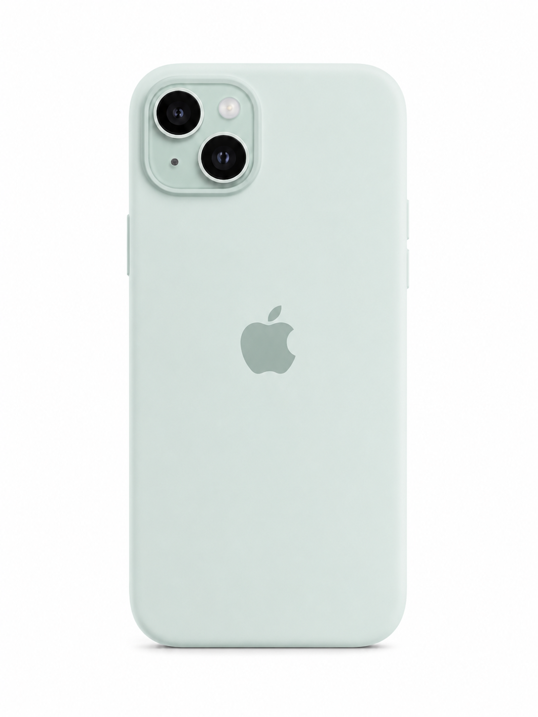 mint color phone case for iPhone 14 plus with apple logo and the image has pure white background