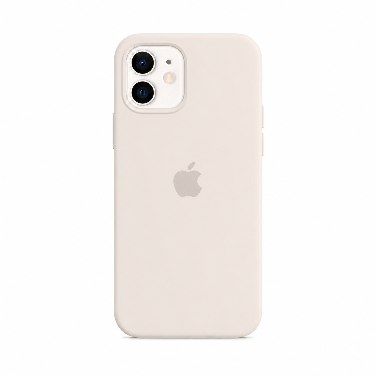 natural case for iphone 11. image has a white background. iphone 11 is inserted in the case. the case has an apple logo on its back 
