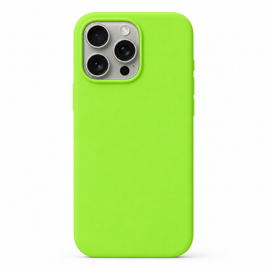 A bright lime green iPhone 13 Pro phone case shown from the back on a clean white background.