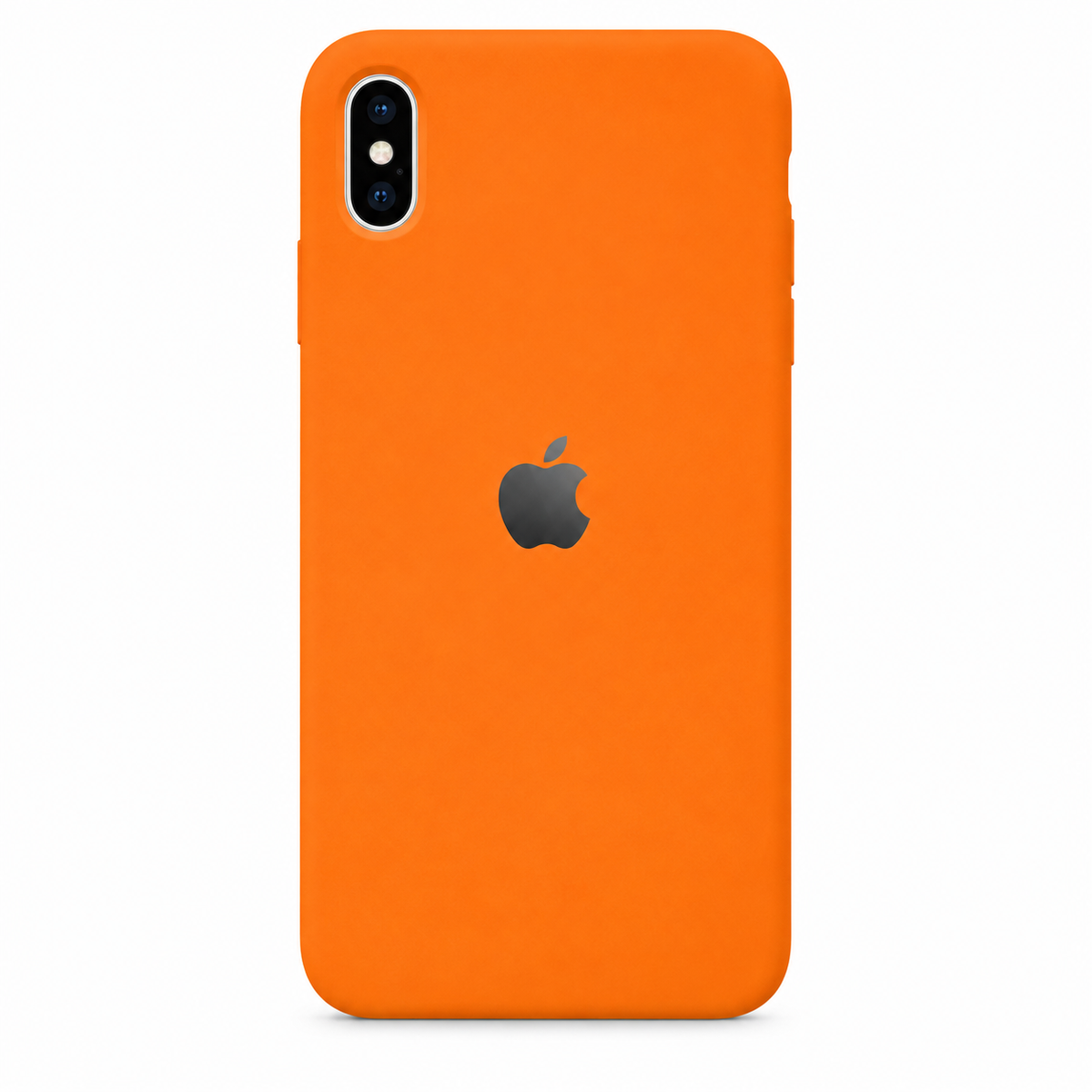 orange iPhone XS silicone case on white background