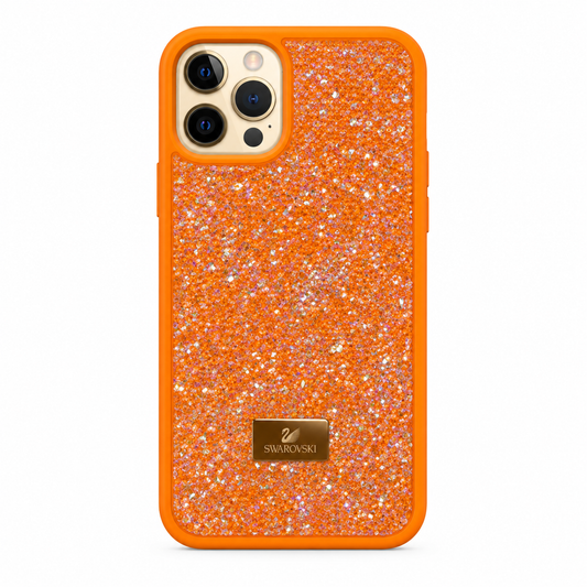 Orange Swarovski Glitter Cover for iPhone 12 Pro Max on white background
