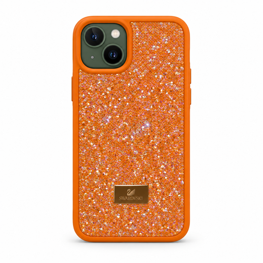 Orange Swarovski Glitter Cover for iPhone 13 on white background