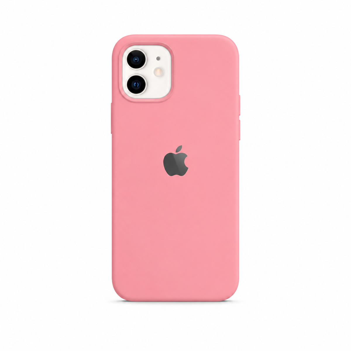  pink color iphone case. there is an apple logo on the back side of the case. the image has a pure white background. 