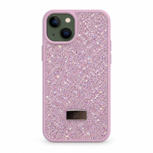 Pink Swarovski Glitter Cover for iPhone 13 on white background