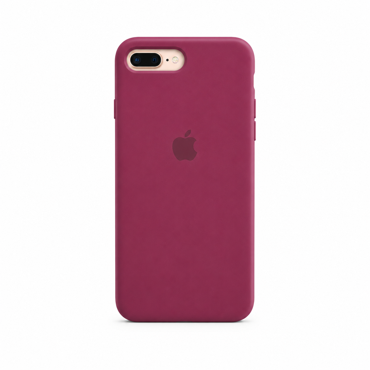 A magenta pink leather phone case with a matte finish, featuring a cutout for the camera and a debossed Apple logo in the center, shown on a white background.