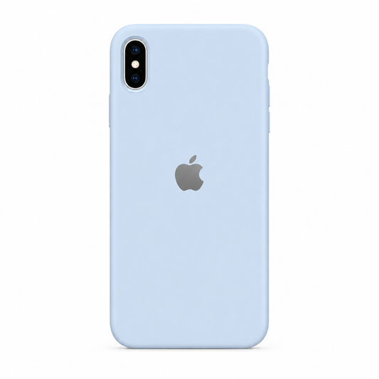 sky iPhone XS silicone case on white background