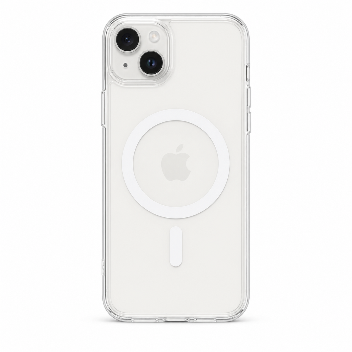 Clear Spigen MagSafe TPU case for iPhone 15 Plus on white background
