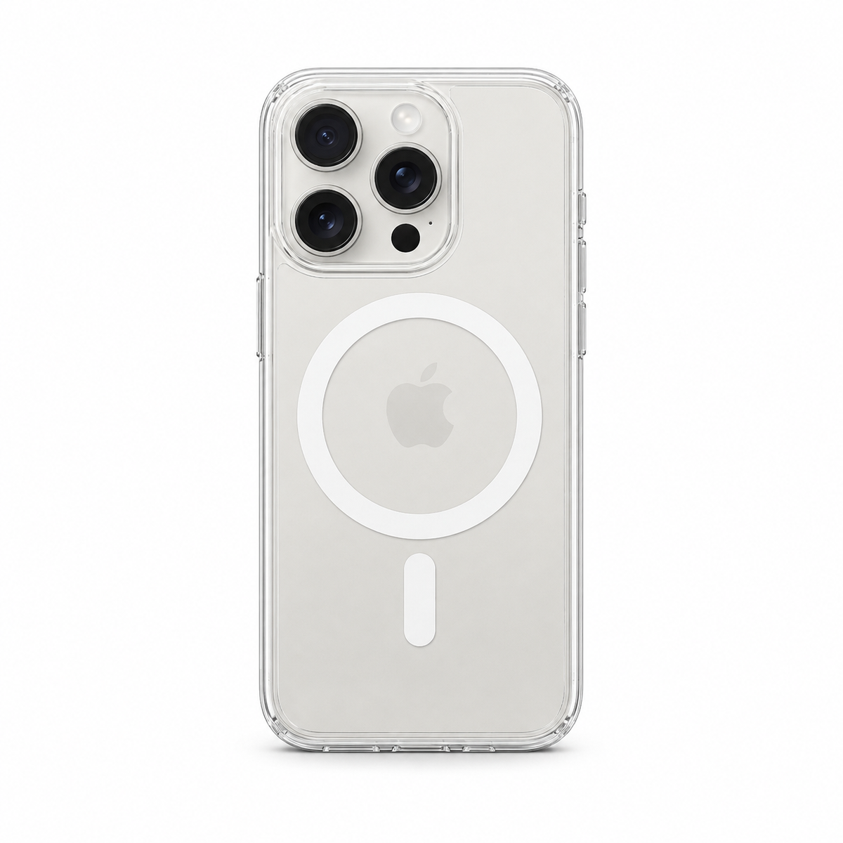 Clear Spigen MagSafe TPU case for iPhone 15 Pro on white background