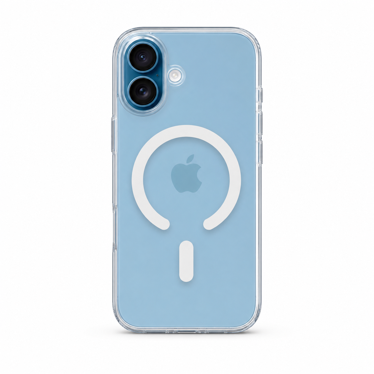 Clear Spigen MagSafe TPU case for iPhone 16 on white background