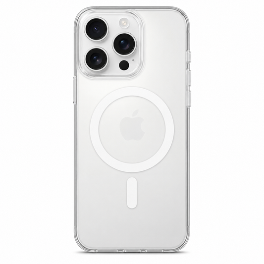 Clear Spigen MagSafe TPU case for iPhone 16 Pro Max on white background