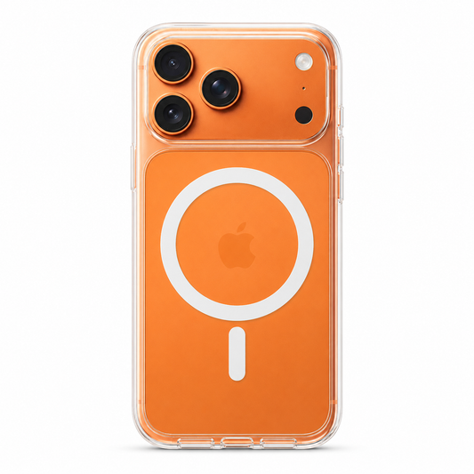 Clear Spigen MagSafe TPU case for iPhone 17 Pro Max on white background