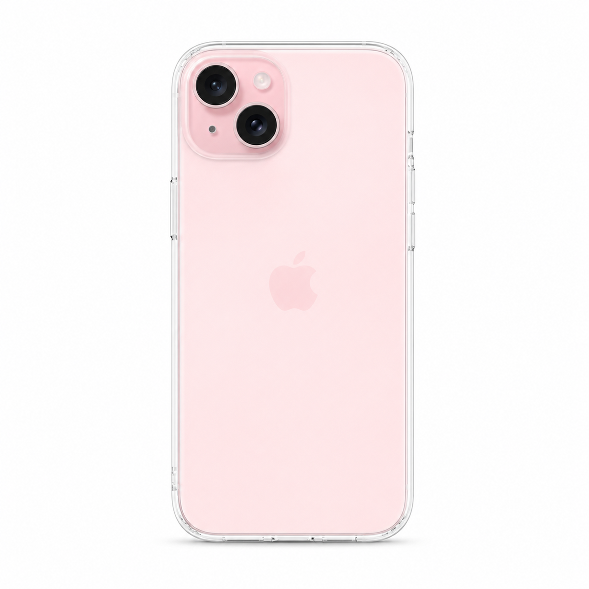 Clear Spigen TPU case for iPhone 15 on white background