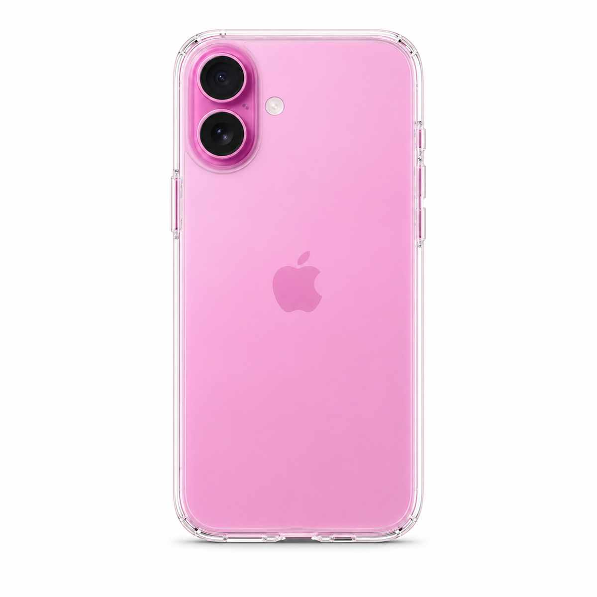 Clear Spigen TPU case for iPhone 16 on white background