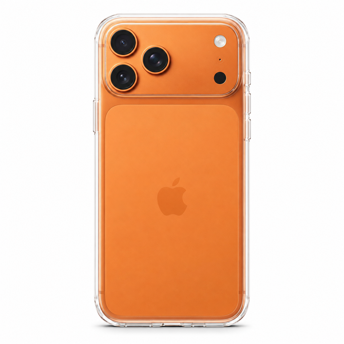Clear Spigen TPU case for iPhone 17 Pro Max on white background